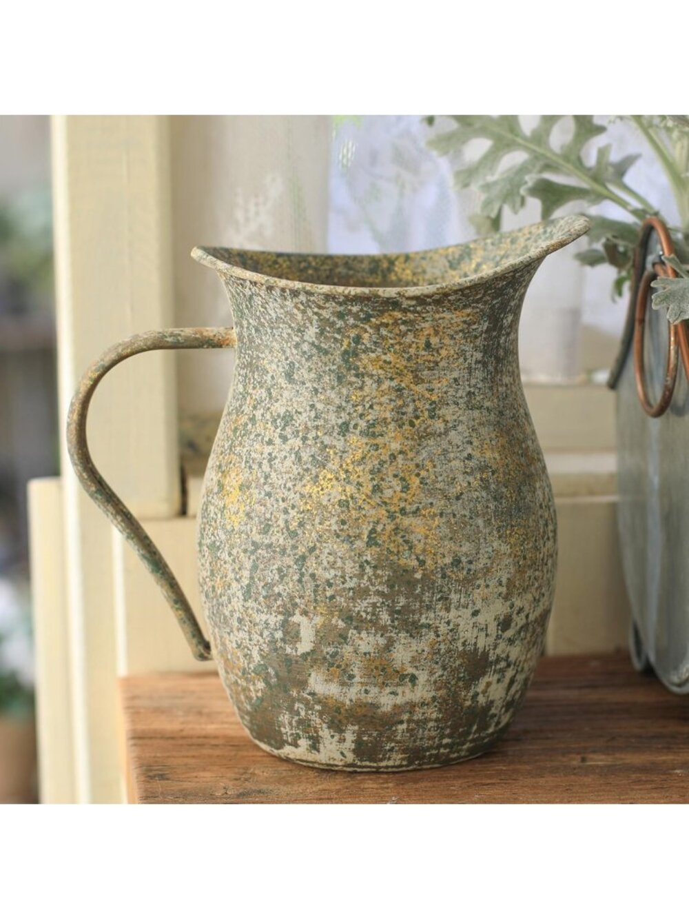 Rustic Farmhouse Decorative Pitcher Vase - Large Vintage Metal Milk Jug for